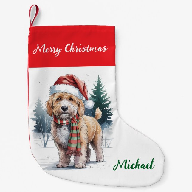 Personalized Goldendoodle Dog in Santa Hat  Kleiner Weihnachtsstrumpf (Vorderseite)