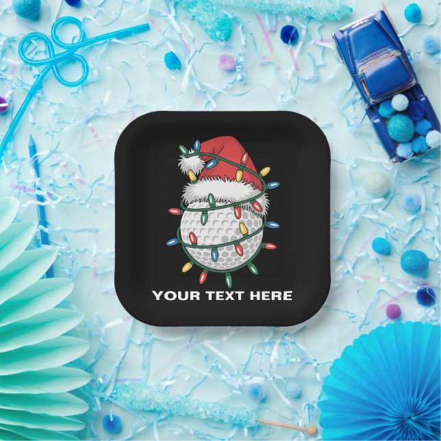 Personalized Golf Ball Santa Hat Christmas Lights Pappteller (Party)
