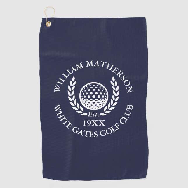 Personalized Golf Club Name Navy Blue Golfhandtuch (Vorderseite)