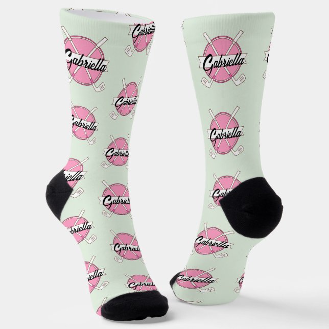 Personalized Golf Clubs Pink/Green Monogram  Socken (Gewinkelt)