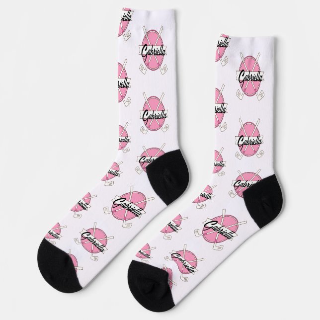 Personalized Golf Clubs Pink/White Monogram  Socken (Linkes Detail)