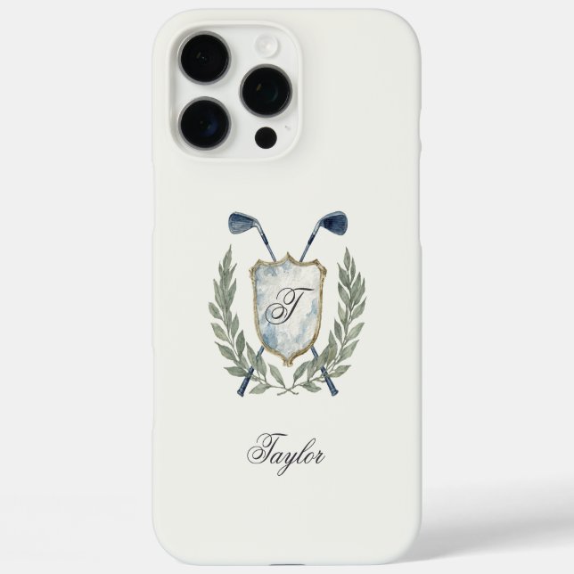 Personalized Golf Monogram Crest Elegant iPhone 16 Pro Max Hülle (Rückseite)
