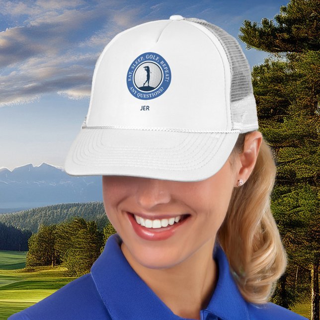 Personalized Golf Women's Modern Blue & White Truckerkappe (Personalized Golf Women's Modern Blue & White Trucker Hat)