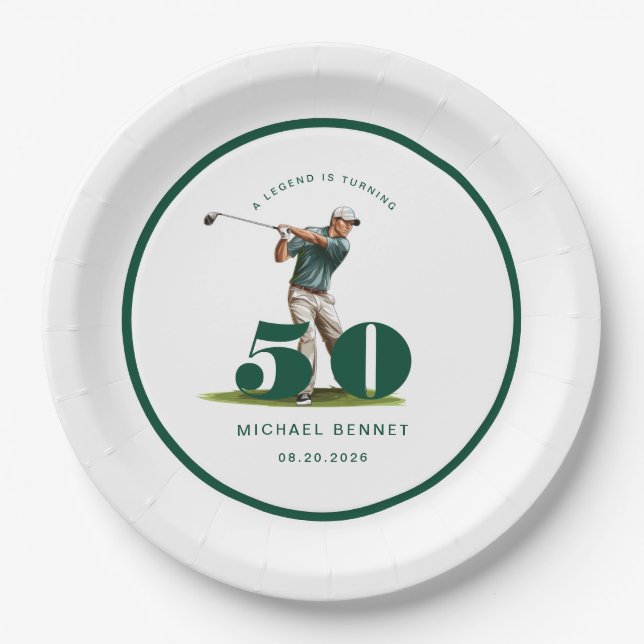 Personalized Golfer 50th Birthday Pappteller (Vorderseite)