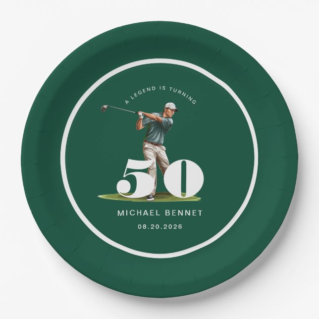 Personalized Golfer 50th Birthday Pappteller (Vorderseite)