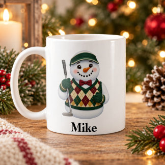 Personalized Golfer Christmas Mug Cute Snowman Kaffeetasse