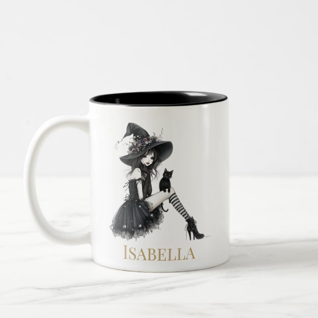 Personalized Gothic Witch – Custom Name Witchy Zweifarbige Tasse (Links)