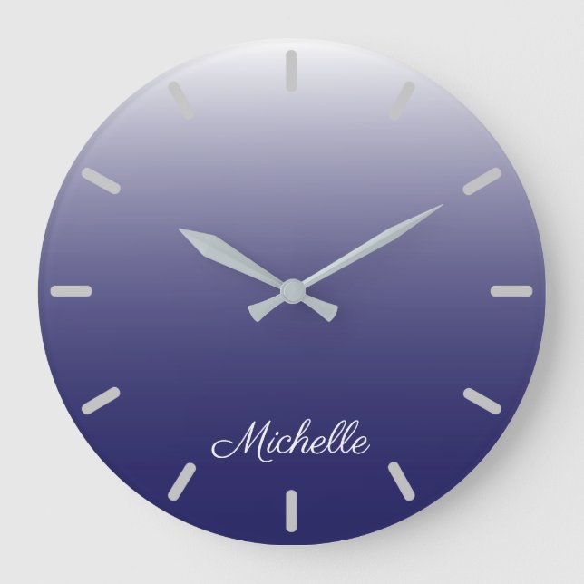 Personalized gradient ombre navy blue große wanduhr (Vorderseite)