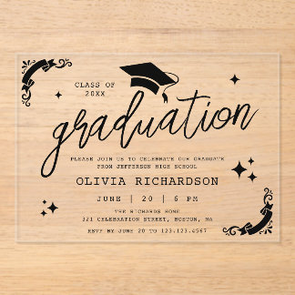 Personalized Graduation Elegant Script Stars & Cap Acryleinladungen