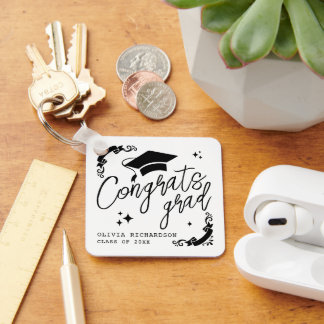 Personalized Graduation Elegant Script Stars & Cap Schlüsselanhänger