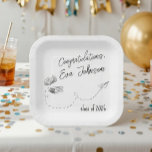 Personalized Graduation Square Paper Plates Pappteller<br><div class="desc">Make your graduation celebration even more special with these personalized square paper plates featuring a clean and elegant academic design. The illustration includes hand-drawn books, an open book, and a playful dotted path with a paper airplane — a symbol of knowledge, dreams, and the exciting journey ahead. The minimalist black-and-white...</div>