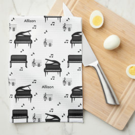 Personalized Grand Piano and Music Notes Pattern Geschirrtuch