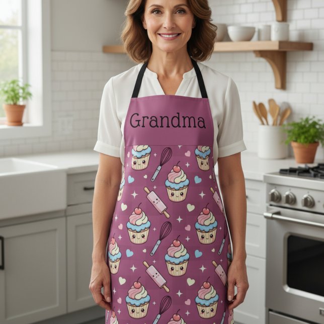 Personalized Grandma Apron Kawaii Pink BlueCupcake Schürze (Von Creator hochgeladen)