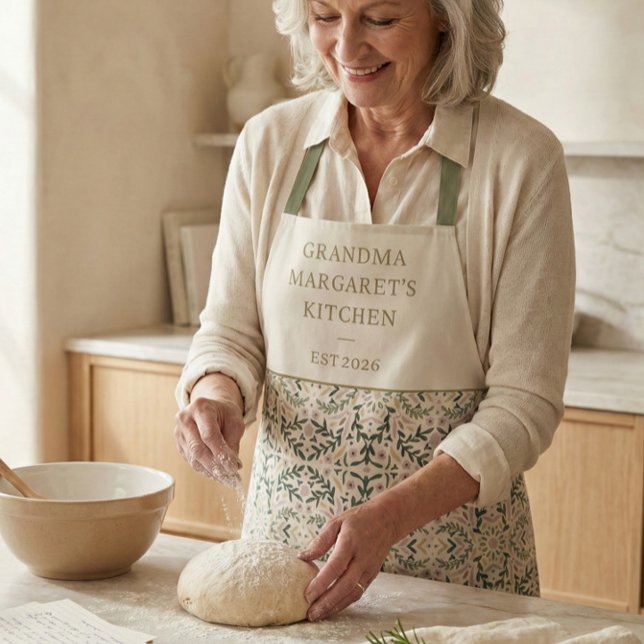 Personalized Grandma Kitchen Gift Botanical Green Schürze (Von Creator hochgeladen)