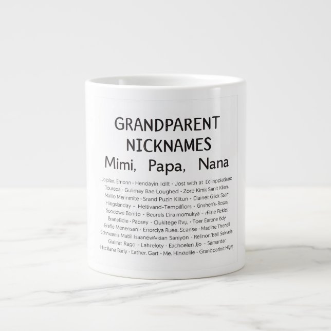 Personalized Grandparent Nicknames Print | Mimi, P Jumbo-Tasse (Vorderseite)