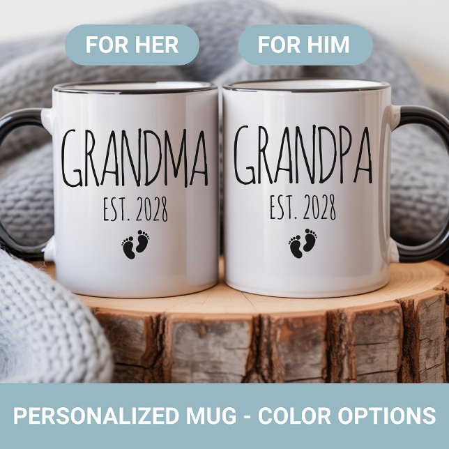 Personalized Grandparents Mug Set Baby Shower Gift Tasse (Personalized Grandparents Mug Set Baby Shower Gift, Grandma and Grandpa Mug Gift for New Baby Reveal)