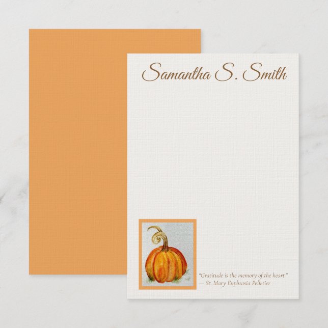 Personalized Gratitude Pumpkin Flat Note Card Einladung (Vorne/Hinten)