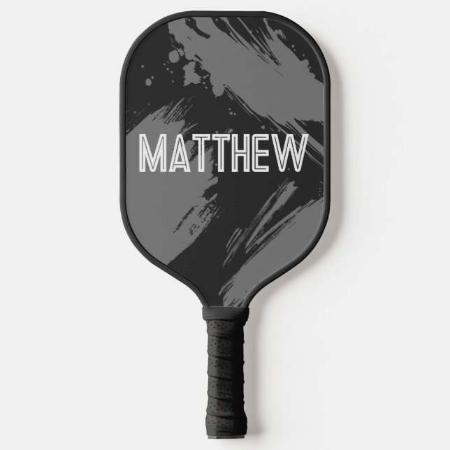 Personalized Gray Abstract Custom Name Pickleball Schläger (Vorderseite)