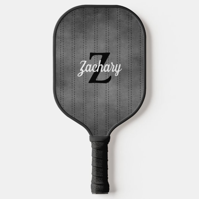 Personalized Gray Vintage Pinstripe Retro Monogram Pickleball Schläger (Vorderseite)