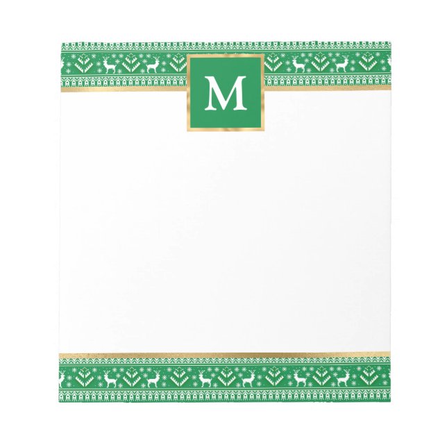 Personalized Green Christmas Fair Isle Notizblock (Vorderseite)