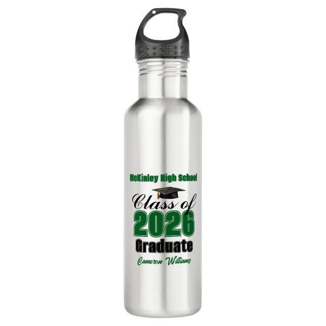Personalized Green Class of 2026 Graduation Edelstahlflasche (Vorderseite)