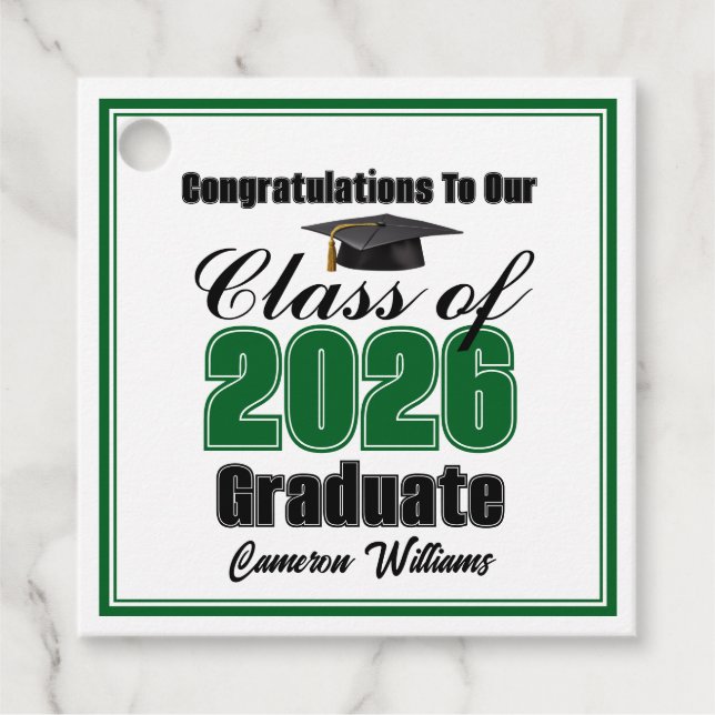 Personalized Green Class of 2026 Graduation Party Geschenkanhänger (Vorderseite)