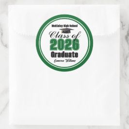 Personalized Green Class of 2026 Graduation Party Runder Aufkleber