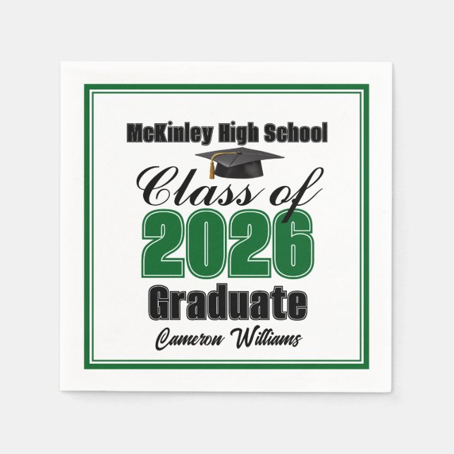 Personalized Green Class of 2026 Graduation Party Serviette (Vorderseite)