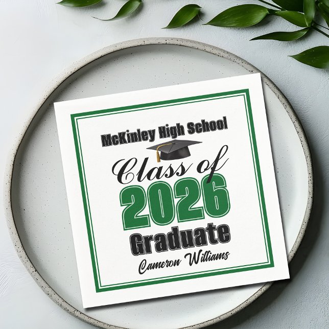 Personalized Green Class of 2026 Graduation Party Serviette (Von Creator hochgeladen)
