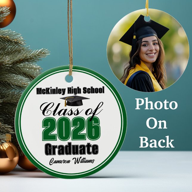 Personalized Green Class of 2026 Graduation Photo Keramik Ornament (Von Creator hochgeladen)