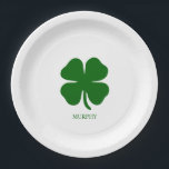 Personalized Green Clover Pappteller<br><div class="desc">Simple Irish Four Leaf Clover Emerald Green Shamrock Design - Customize it with your own personalized names, words, colors! Celebrate good luck in style with this personalized Four Leaf Clover Design! Featuring a minimalist design with a simple yet modern touch, this mug can be customized with or without your name...</div>