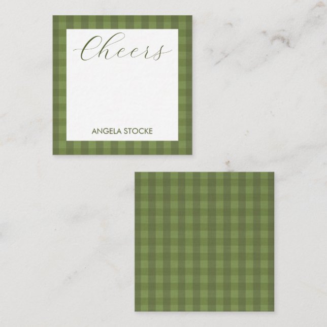 Personalized Green Gingham Mitteilungskarte (Vorne/Hinten)