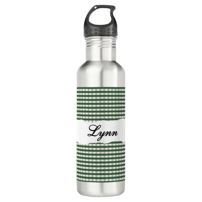 Personalized Green Gingham Pattern & Custom Name Edelstahlflasche (Vorderseite)