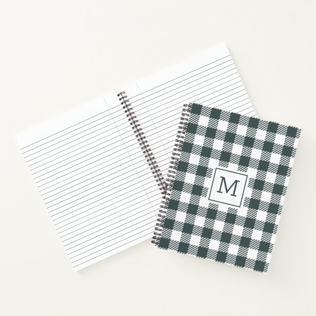 Personalized Green Gingham Plaid Monogram  Notizbuch (Innenseite)