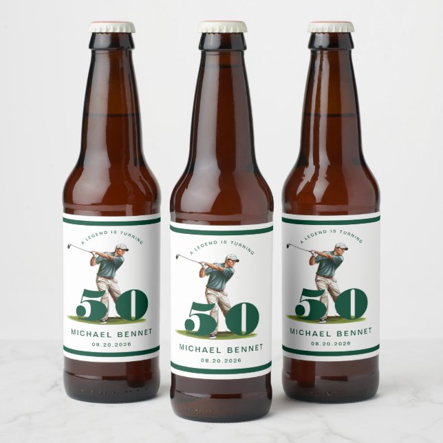 Personalized Green Golf 50th Birthday Bierflaschenetikett (Flaschen)