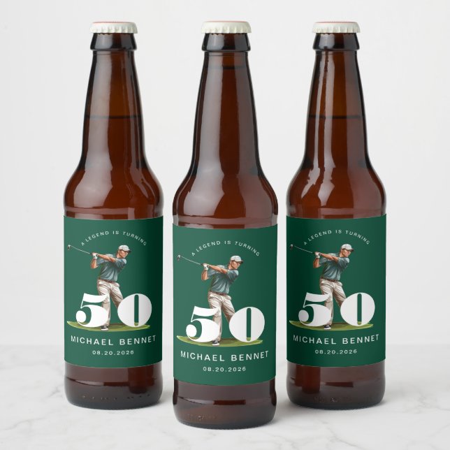 Personalized Green Golf 50th Birthday Bierflaschenetikett (Flaschen)