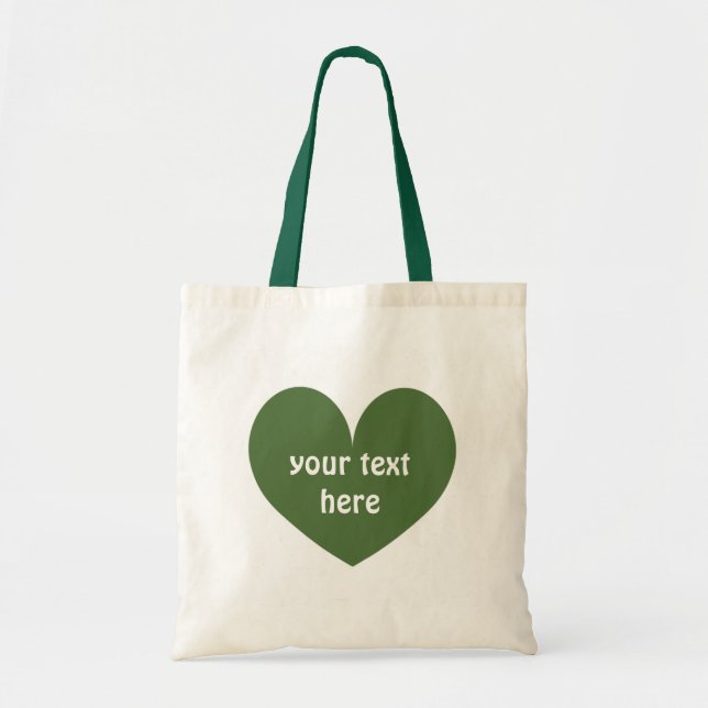 Personalized green heart reusable canvas tote bag tragetasche (Vorne)