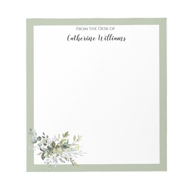 Personalized Green Leaves Home Office Stationery Notizblock (Vorderseite)