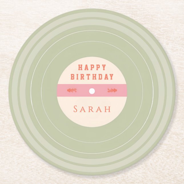 Personalized Green Pastel Birthday Paper Coasters Runder Pappuntersetzer (Vorderseite)