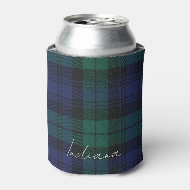 Personalized Green Plaid Checkered Rustic Tartan Dosenkühler (Kanne Vorderseite)