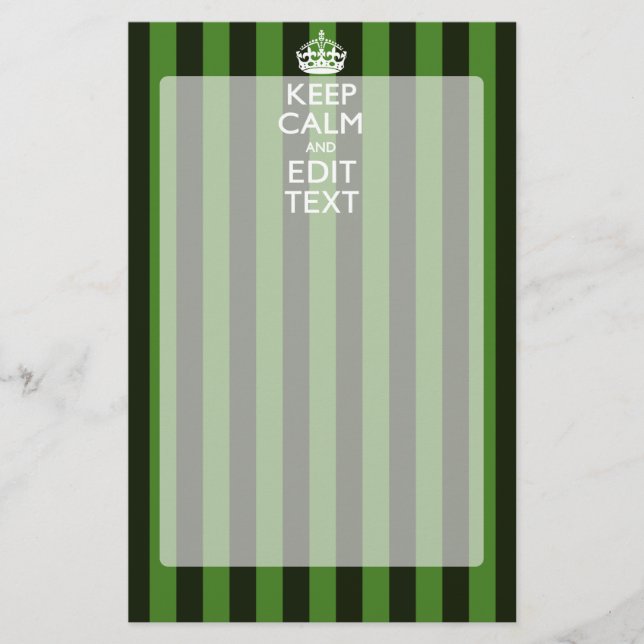 Personalized Green Stripes Keep Calm Your Text Briefpapier (Vorderseite)