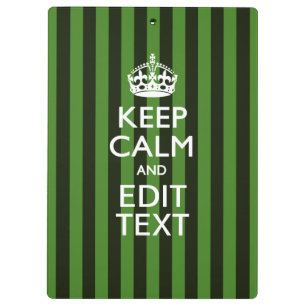 Personalized Green Stripes Keep Calm Your Text Klemmbrett