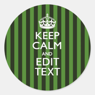 Personalized Green Stripes Keep Calm Your Text Runder Aufkleber