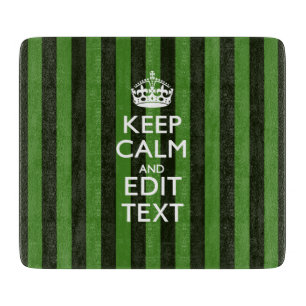 Personalized Green Stripes Keep Calm Your Text Schneidebrett