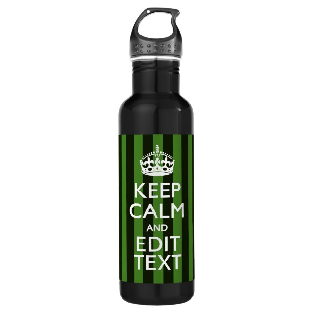 Personalized Green Stripes Keep Calm Your Text Trinkflasche (Vorderseite)