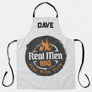 Personalized Grey Flames Real Men BBQ Grill Schürze