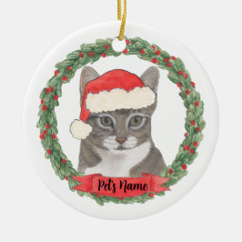 Personalized Grey Tabby Cat Keramik Ornament