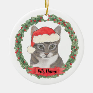 Personalized Grey Tabby Cat Keramik Ornament