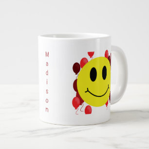 Personalized Grinning Face with Red Balloons Jumbo-Tasse