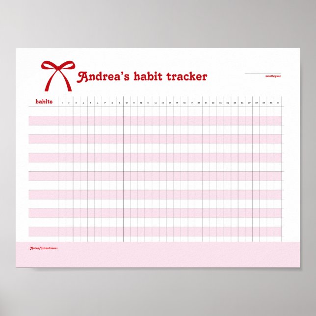 Personalized Habit Tracker Pink Bow  Poster (Vorne)